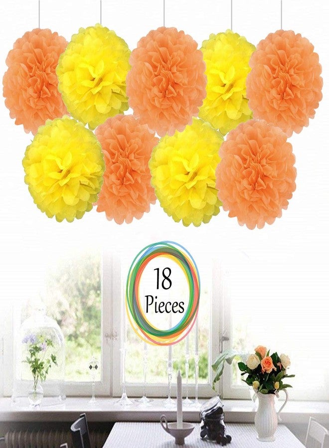 AMFIN 18 Pcs. 10" Tissue Paper Pom Pom Flower Balls for Birthday Wedding Party Anniversary Welcome Baby Shower Decorations - Light Orange & Yellow - Image 2